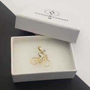 Bicycle / Cyclist Racer 14k Yellow & White Gold Endurance Sport Jewelry Pendant